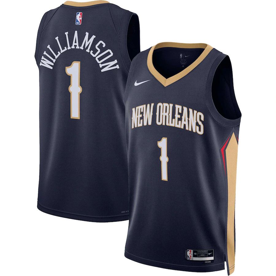 Men New Orleans Pelicans #1 Zion Williamson Nike Navy Icon Edition 2022-23 Swingman NBA Jersey